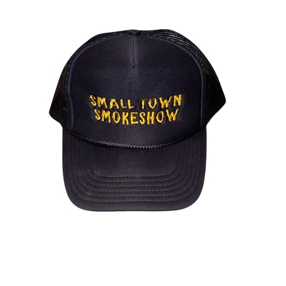 Navy Small Town Smokeshow Trucker Hat with Yellow Embroidery - Picture 1 of 9